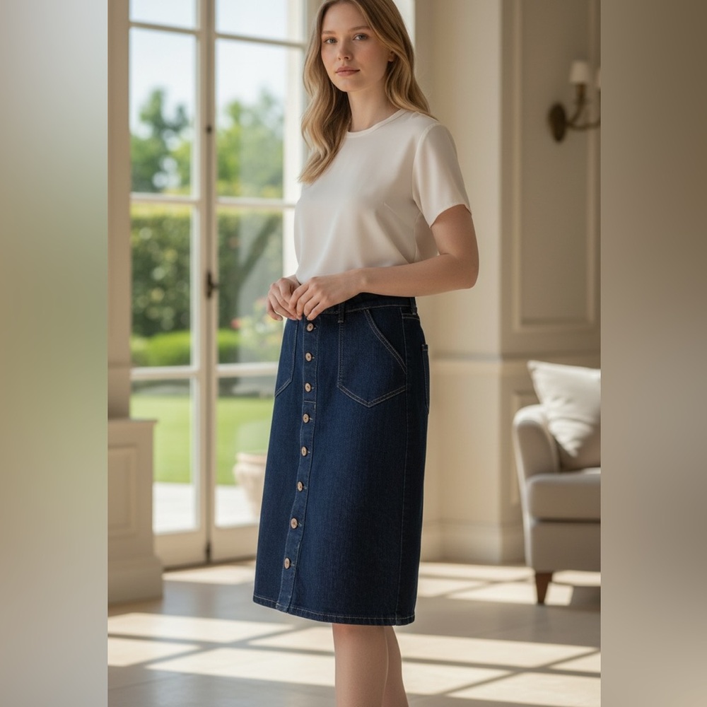 💙1822 Denim Dark Blue Button Midi Skirt - NWOT💙